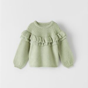 Kid’s Sage Green Ruffled Knit Sweater